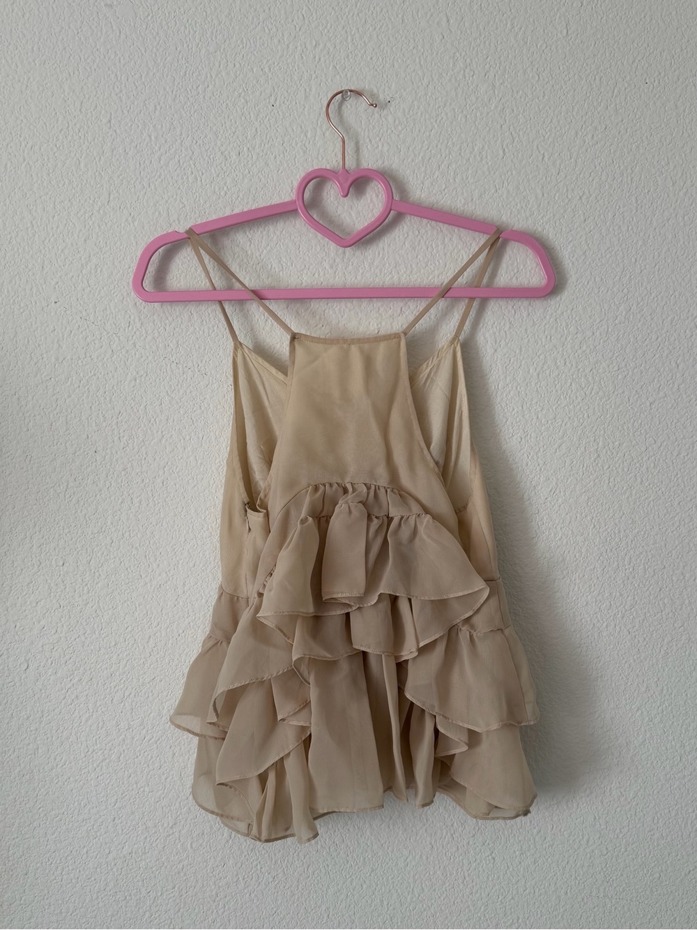 Flowy Beige Ruffle Spaghetti Strap Tank - Picture 2 of 6